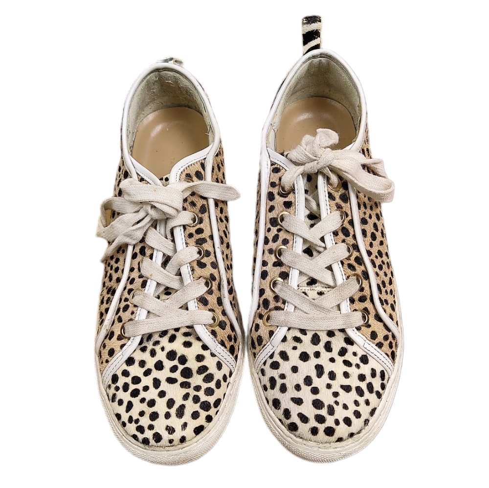 Animal Print Shoes Size 8 Natalia Spotted Haircalf Casual Sneakers Brown‎ White
